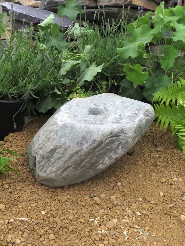 grey blue and white boulder water feature