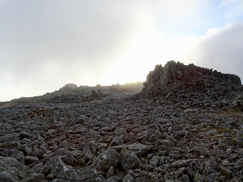 Ethereal light on the summit of Glyder Fawr mountain in Wales